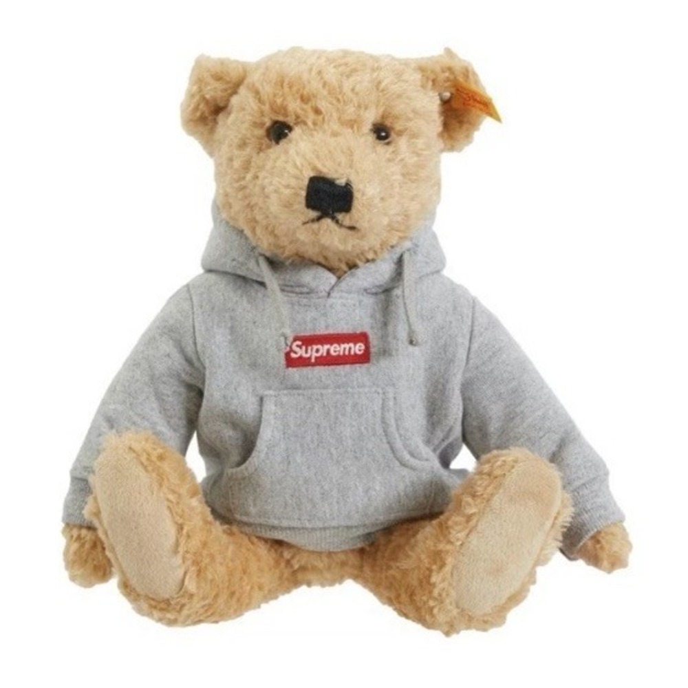 Supreme Steiff Bear Plush Elmar Teddy 13" Heather Grey Box Logo Hoodie 2018 NIB